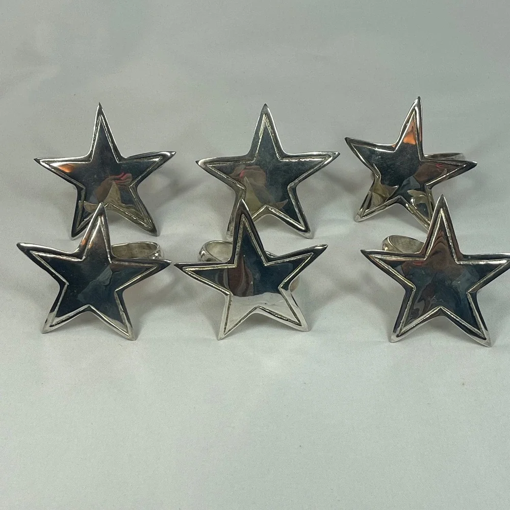 Vintage Silverplated Star Napkin Rings Set of 6 Made in India Celestial Decor